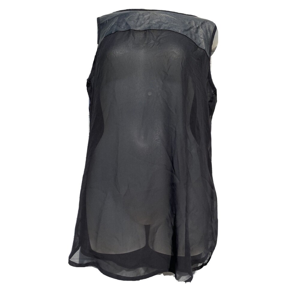 Bisou Bisou Michele Bohbot Womens XS Tank Top Semi Sheer Black Zip Faux Leather